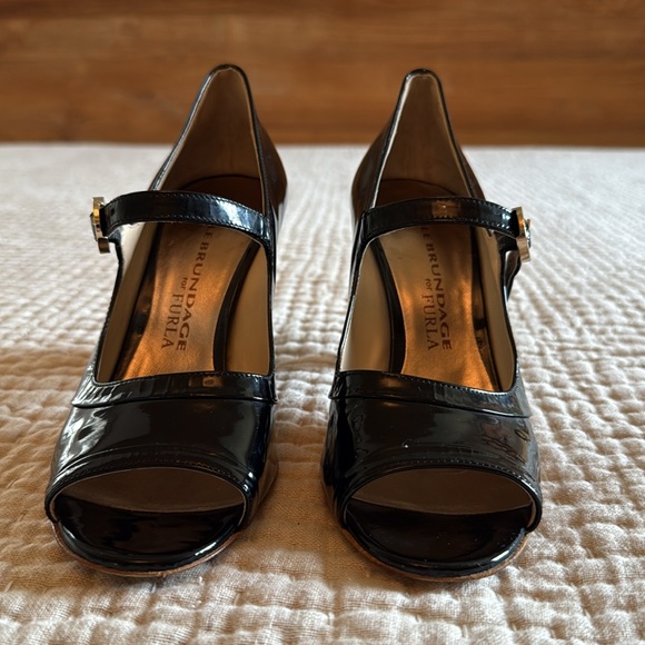 Nicole Brundage for Furla black patent Italian leather heels Euro 37 - Picture 2 of 9